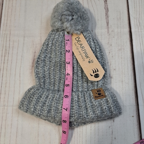 Bearpaw Knit Beanie Hat Cap Grey with Metallic - Picture 6 of 9